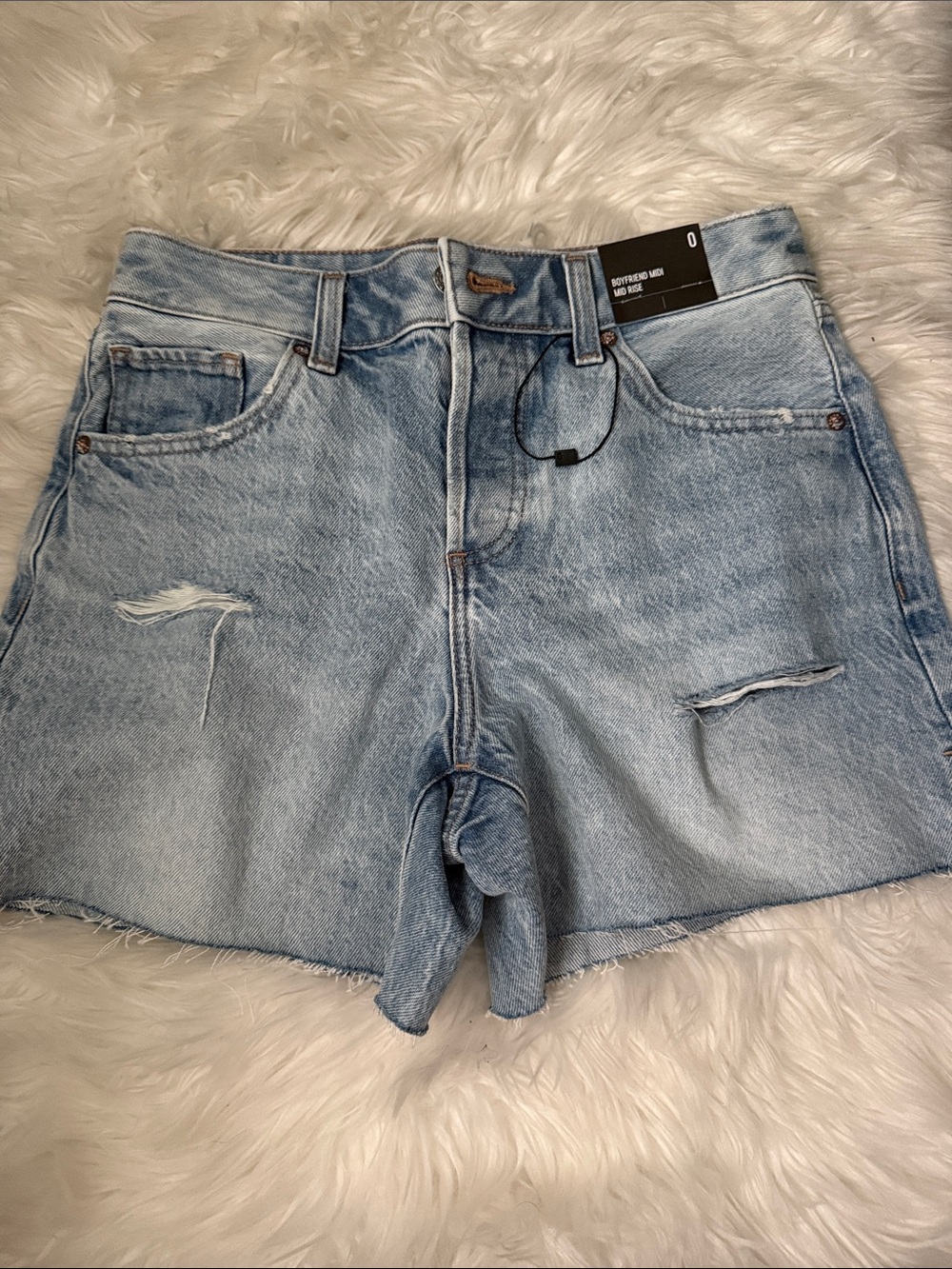 Express Boyfriemd Mid Rise Light Wash Distressed Denim Shorts - Women